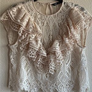 Zara Ivory Lace Ruffle Blouse